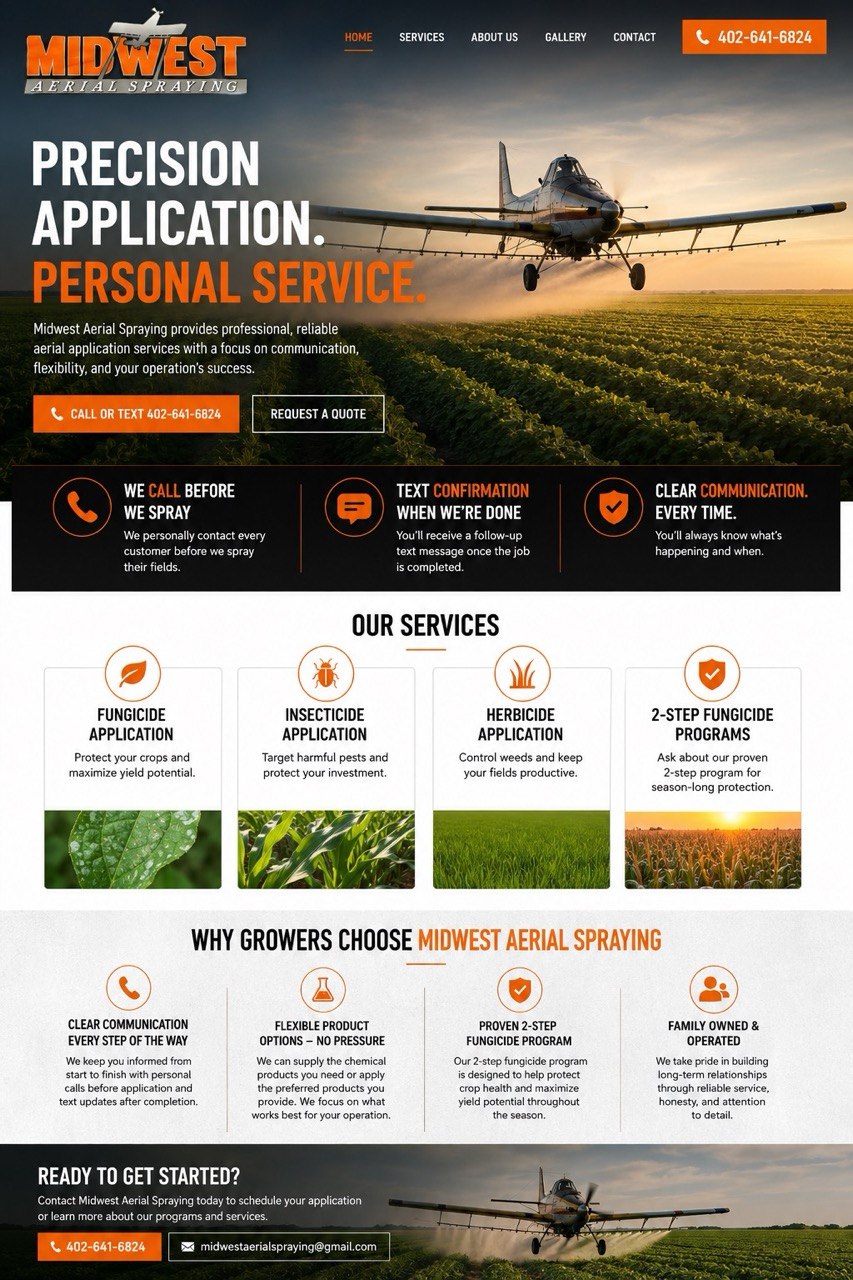 Aerial spraying over Midwest farmland